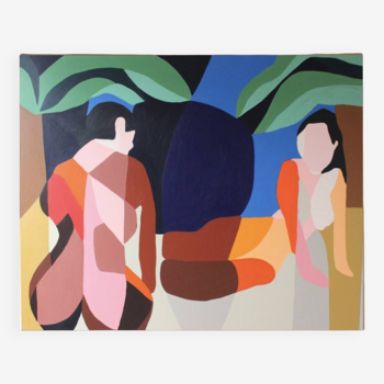 Peinture figurative unique "Femmes nues à l'ombre" 130x97cm