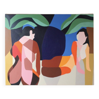 Peinture figurative unique "Femmes nues à l'ombre" 130x97cm