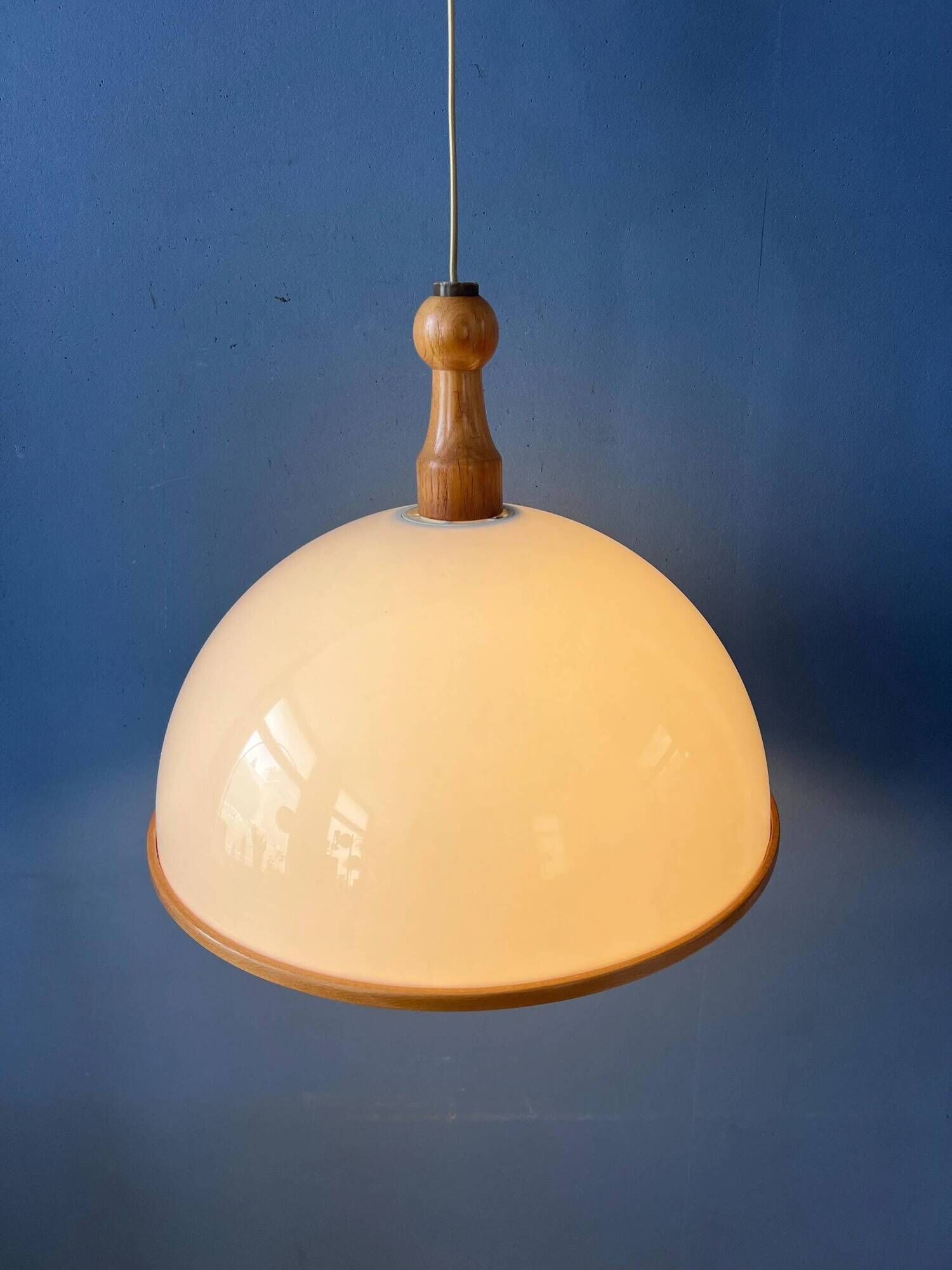 Vintage white wooden Steinhauer suspension, pendant lamp in plexiglass.