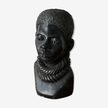 Vintage black African Stone sculpture bust