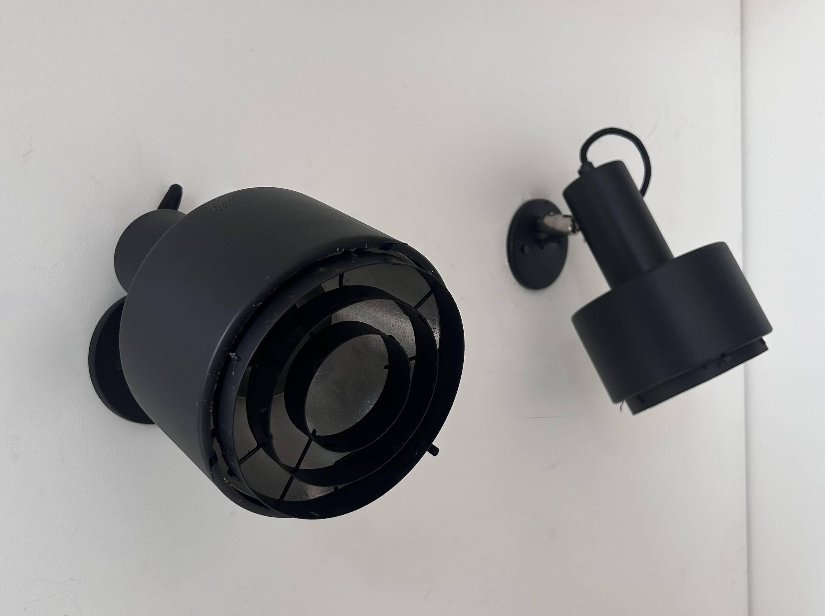 Pair of vintage Louis Poulsen wall lights, black lacquered metal, Denmark 1970s