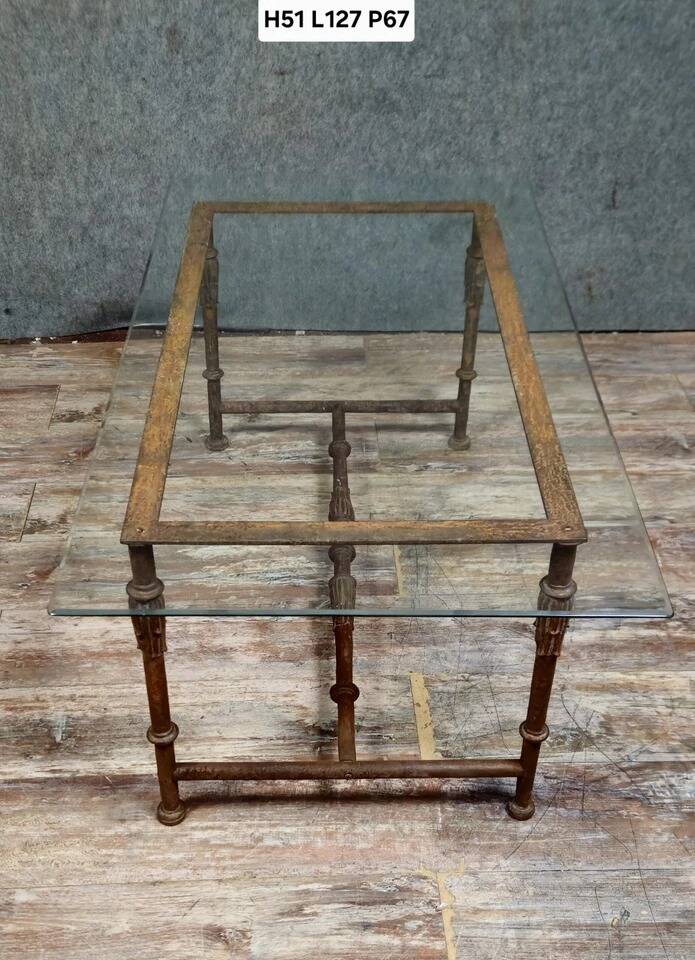 Console table / Coffee table in wrought iron with glass top in Art Deco style