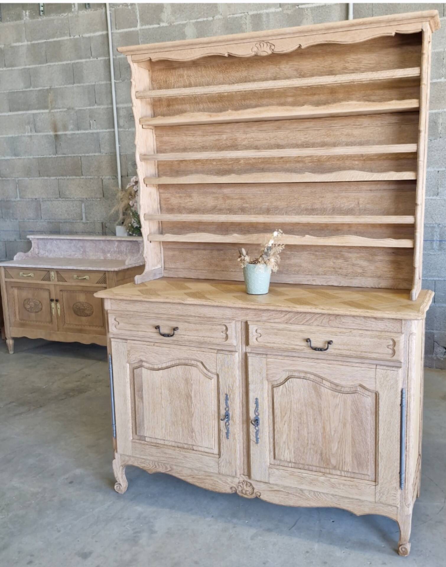 Oak sideboard fully sandblasted and varnished.