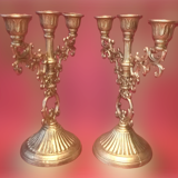 Pair of candlesticks three fires art deco agad - golden metal