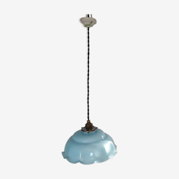 Suspension verre opaline bleu art déco