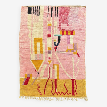 Berber Abstraction boujad in Pink and Gold: Carpet of Moroccan Imagination