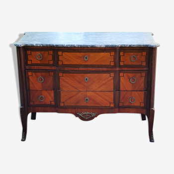 Commode NINETEENTH CENTURY MARQUETRY and bronze transition style jumping on marble