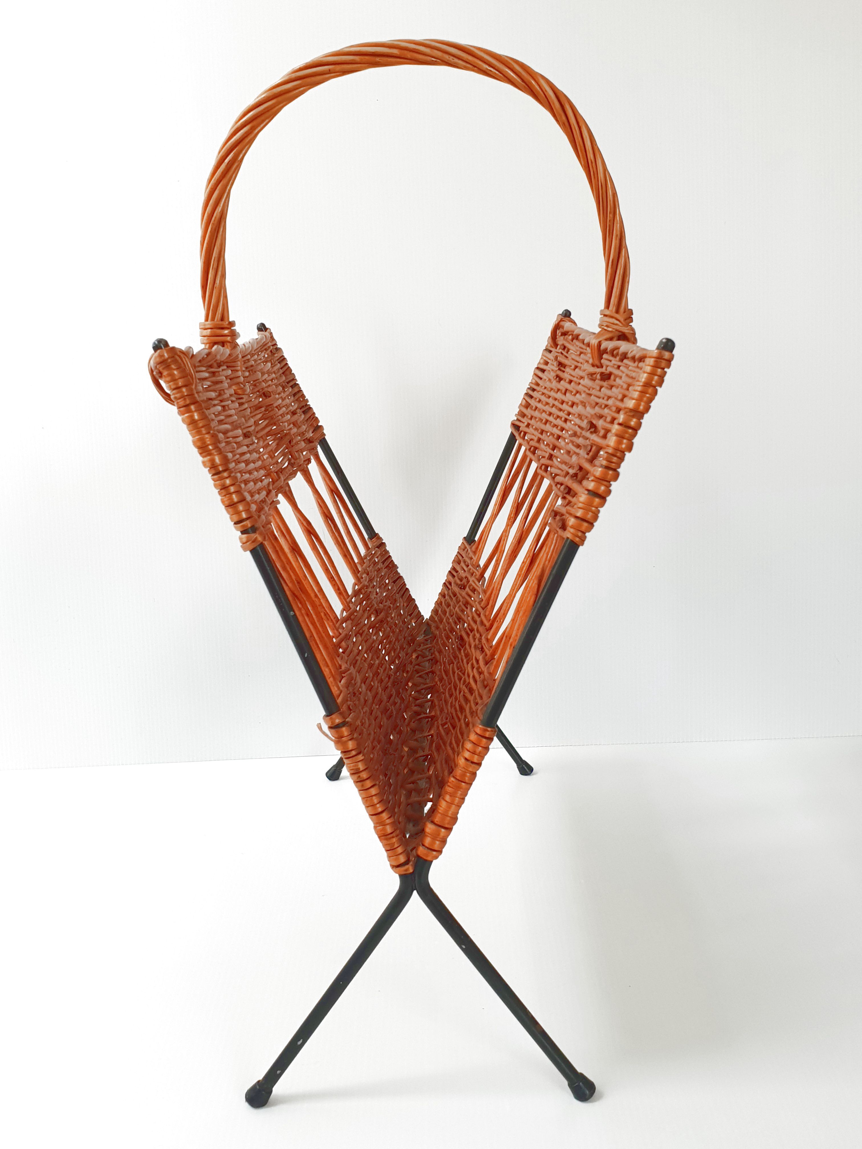 Rattan magazine holders - vintage steel