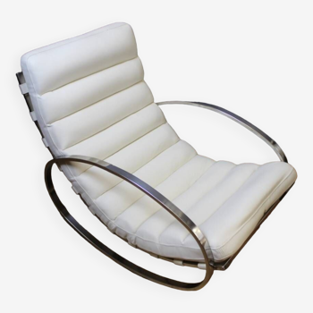 Fauteuil à Bascule En Chrome Et Cuir Blanc Vers 1980