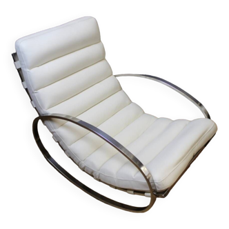 Rocking Chair In Chrome And White Leather Circa 1980
