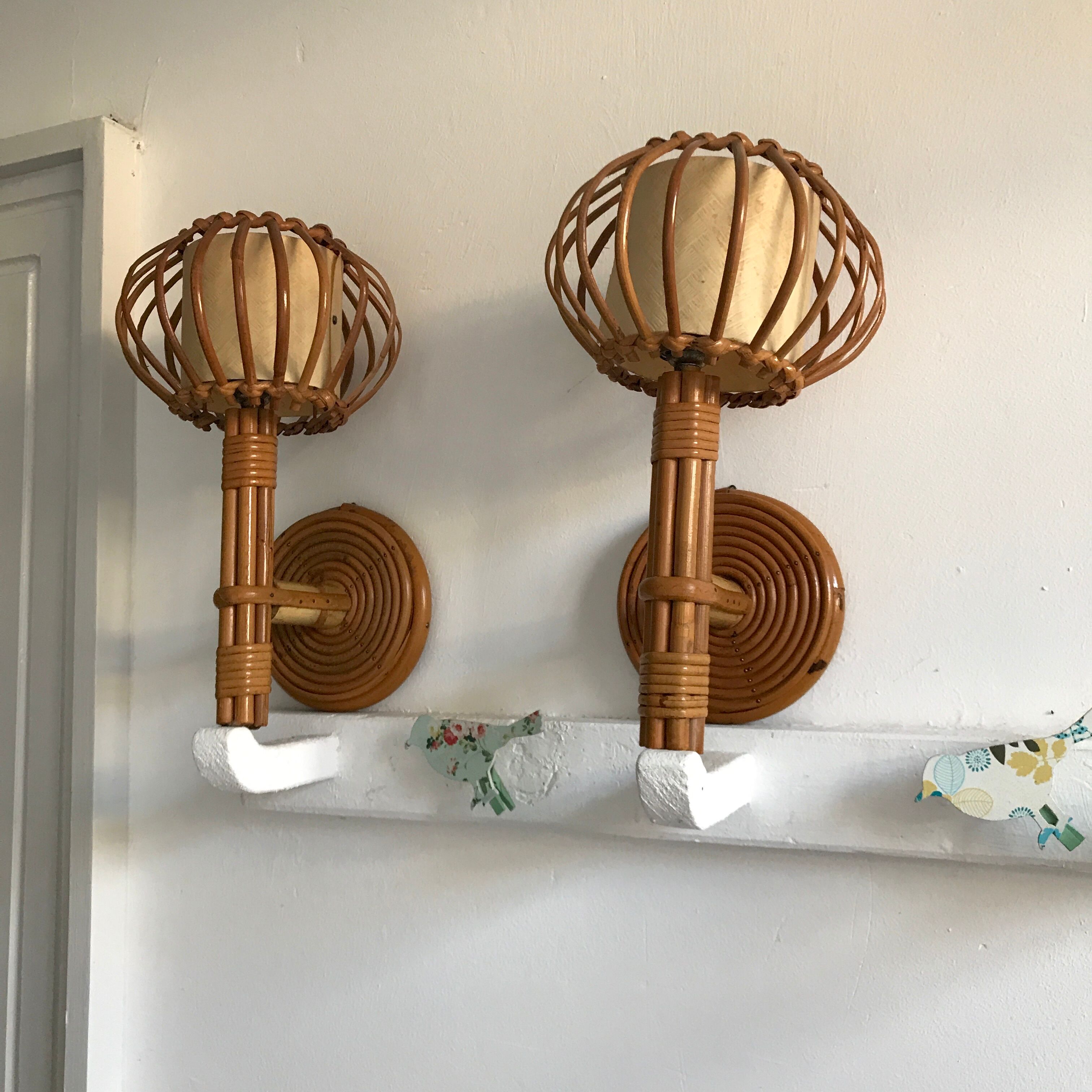 Pair of vintage rattan applies