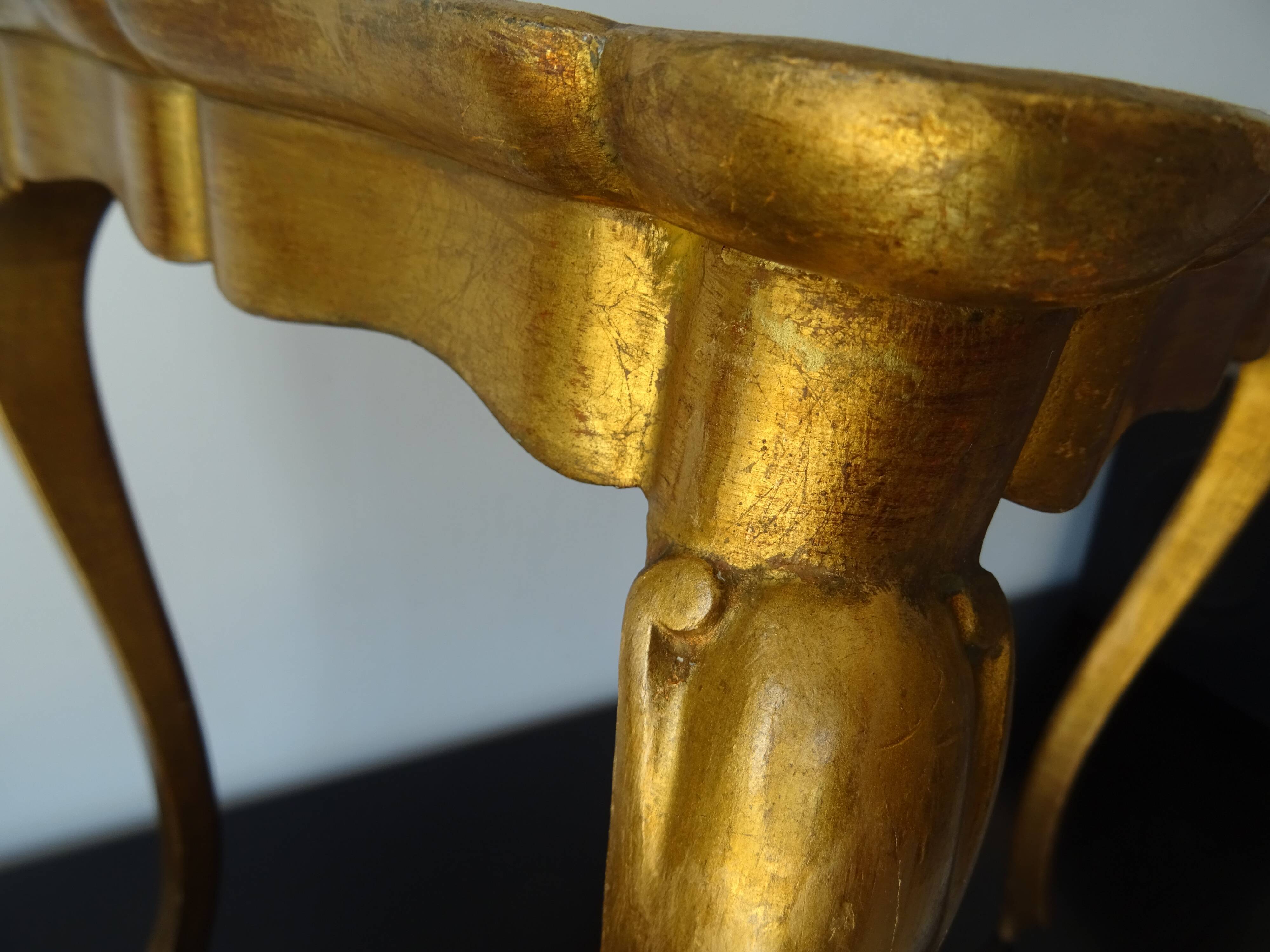 Side coffee table gilded wood decoration flowers year 60