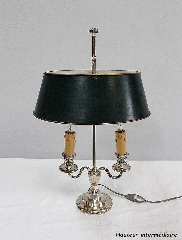 Bouillotte lamp in silver metal, empire style - early twentieth century