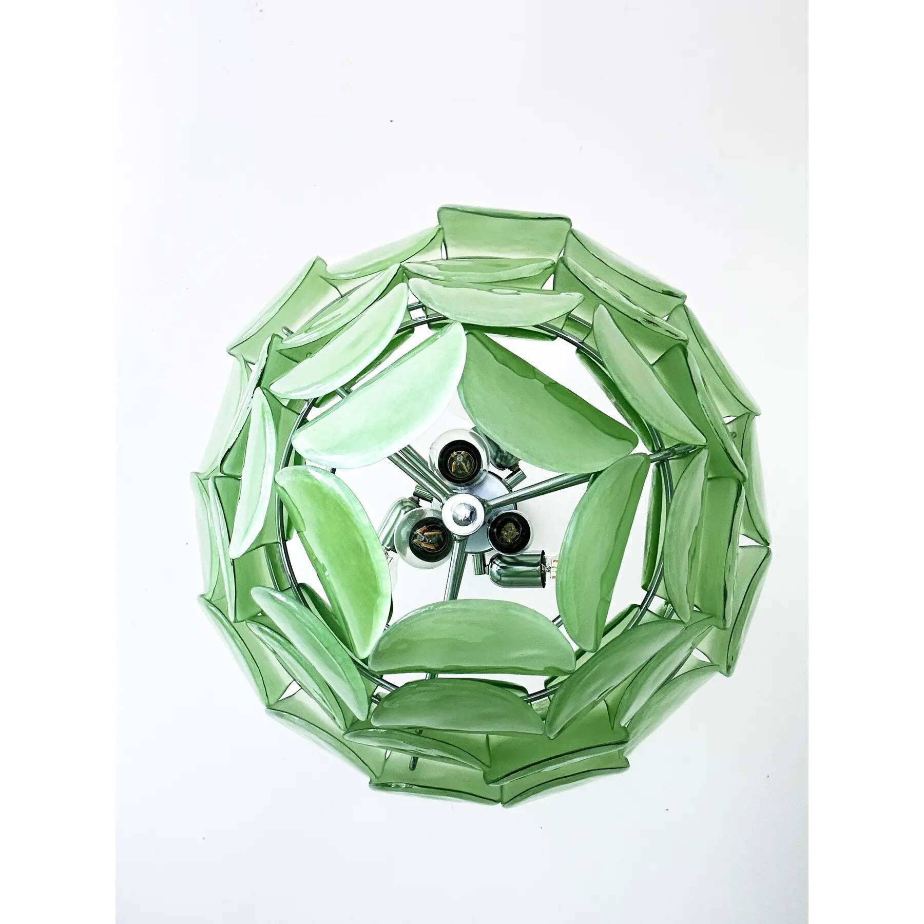 Contemporary Modern Green “Petals” Murano Glass Chandelier by Simoeng