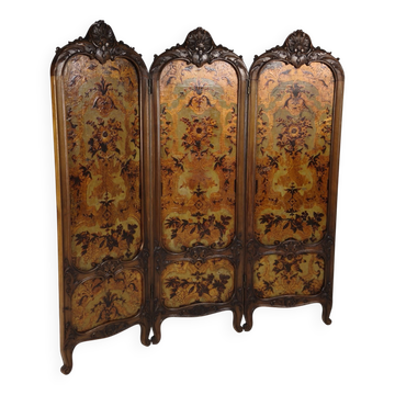 Gilt Leather Room Divider with Rich Carving, Circa 1860