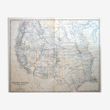 Map of The United States (western sheet) c1869 Keith Johnston Royal Atlas Hand coloured map