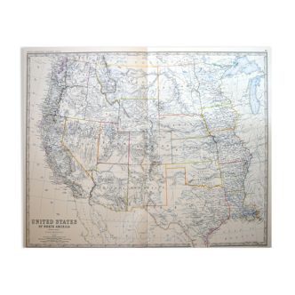 Map of The United States (western sheet) c1869 Keith Johnston Royal Atlas Hand coloured map