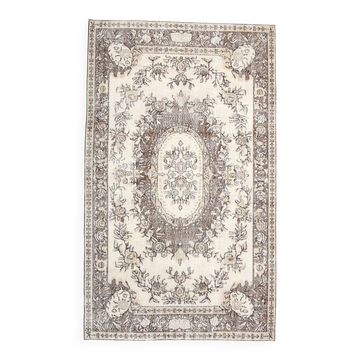 6x10 Turkish Cream & Brown Oriental Vintage Rug, 177x296Cm