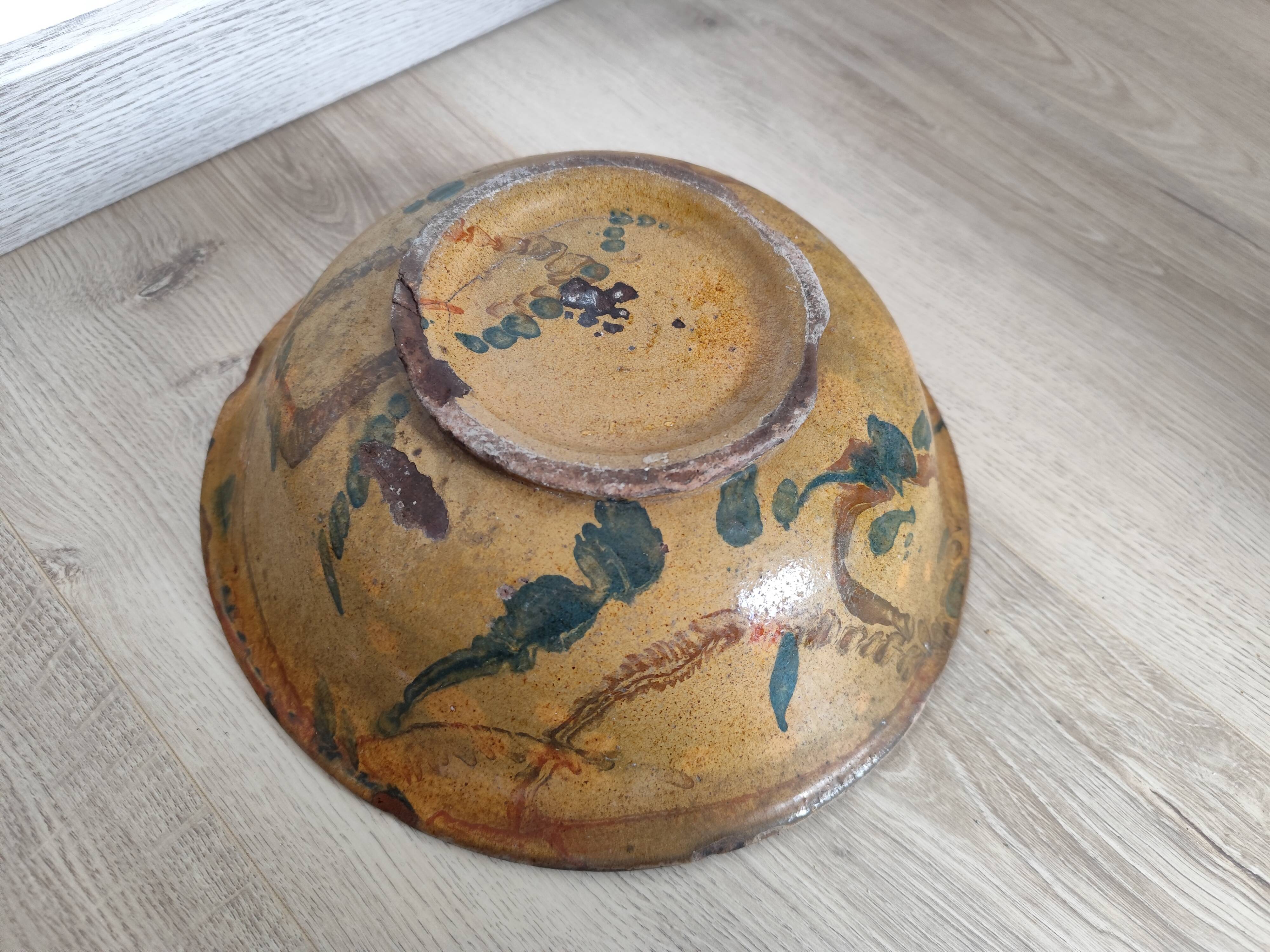 VALLAURIS Flat soup bowl antique Glazed terracotta 30.5 cm