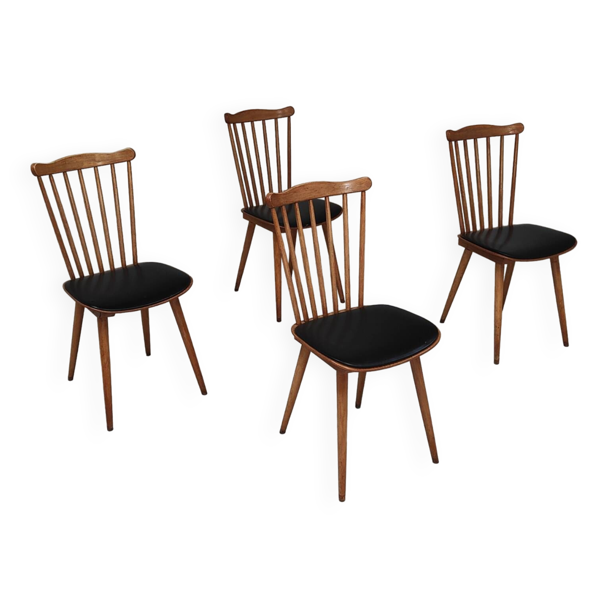 Set of 4 Baumann Menuet chairs black leatherette compass legs