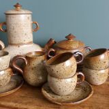 Tea or coffee service in Puisaye stoneware, signed Jean-Pierre Prud’homme