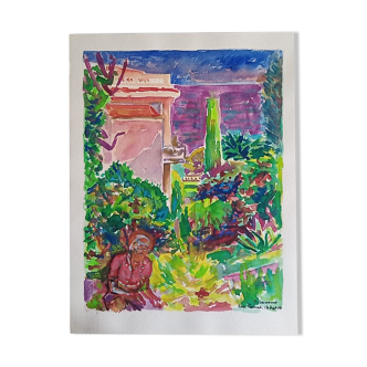 Pierre Lacroux (1909-1993) Gouache - 33 x 25,5 cm - Cap Ferrat 1977