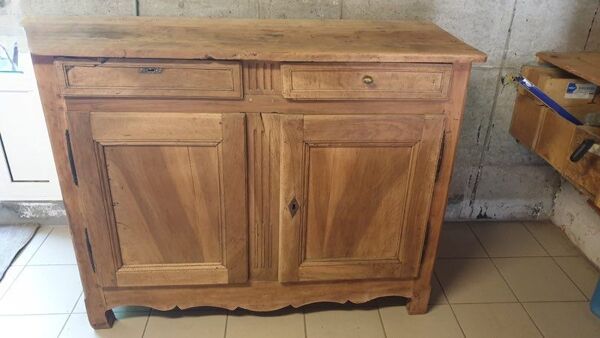 Buffet rustique ancien en bois massif avec 2 tiroirs