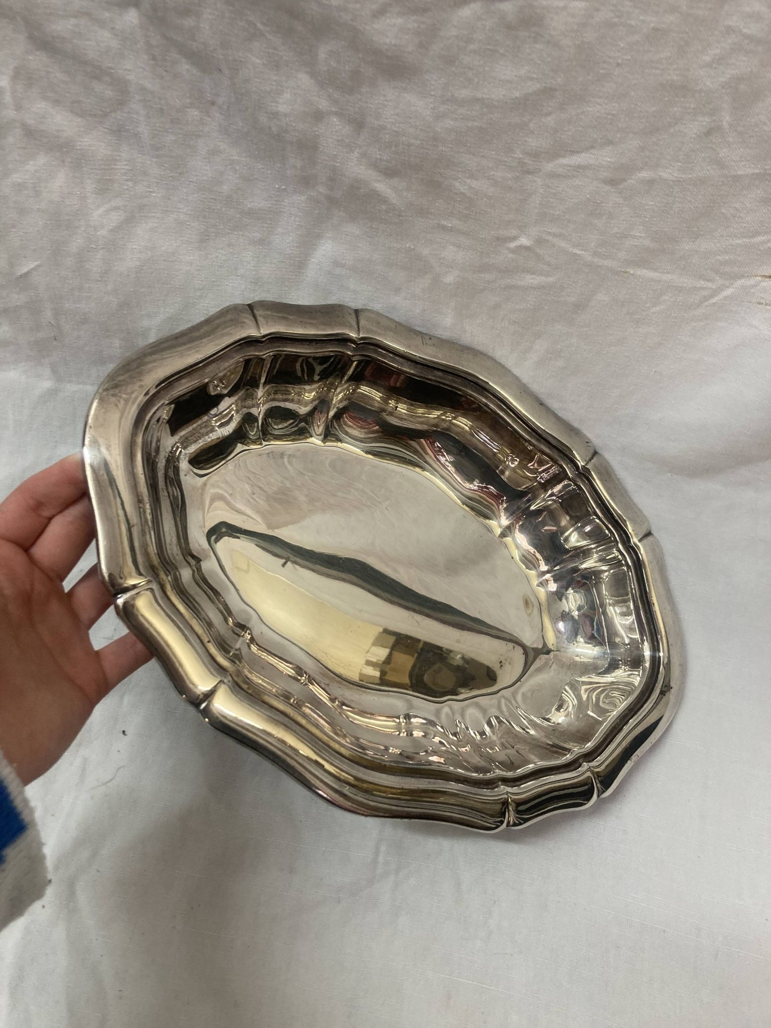 silver serving dish, 1970