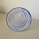 Conical glass vase/carafe blown with a blue spiral decoration.