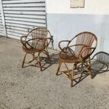 Pair of vintage rattan armchairs
