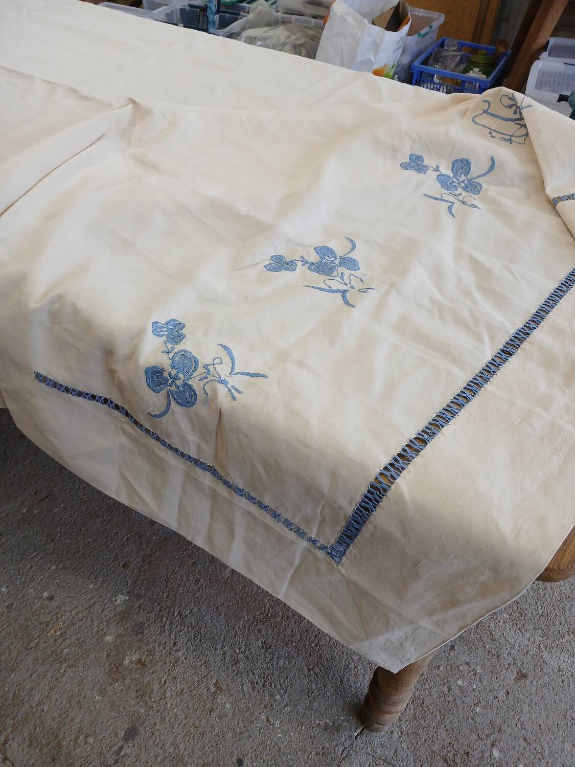 Antique linen/mixed sheet with embroidery