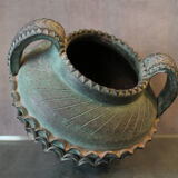 Terracotta vase with ceramic bronze green patina vase