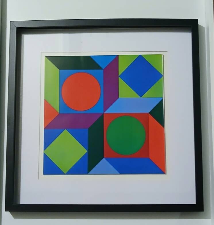 Tableau Vintage Art Optique - Victor Vasarely - Cadre 40x40cm