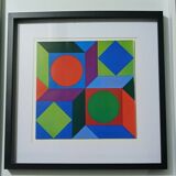 Tableau Vintage Art Optique - Victor Vasarely - Cadre 40x40cm