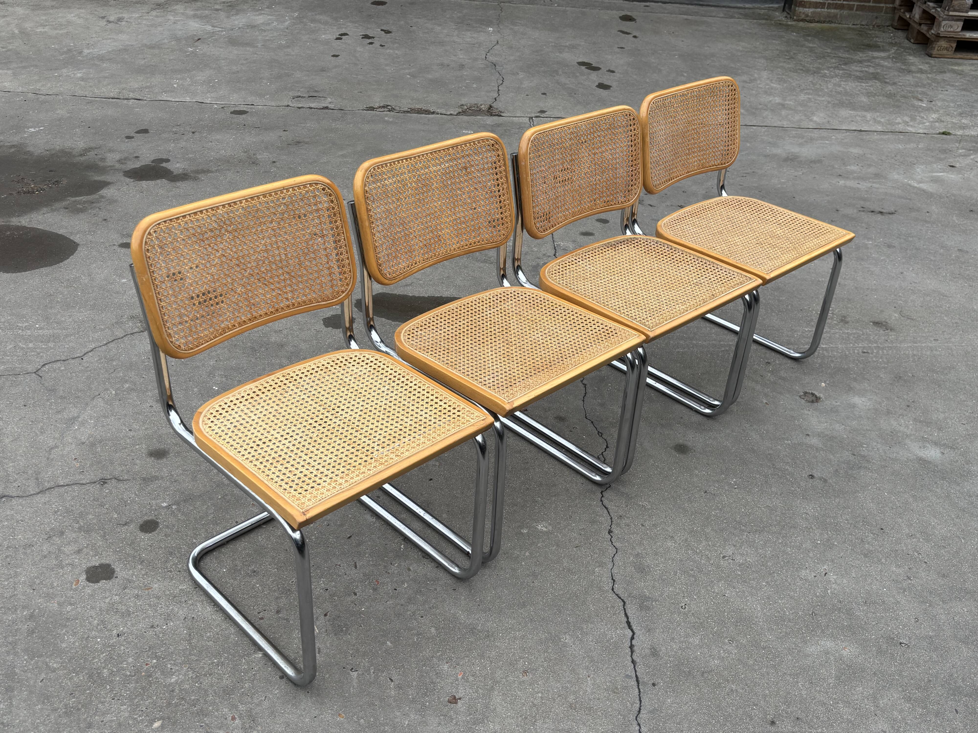 Set of 4 chairs Cesca B32 designed by Marcel Breuer design made in Italy