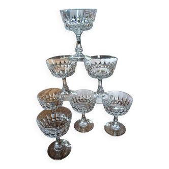 7 antique crystal champagne coupes