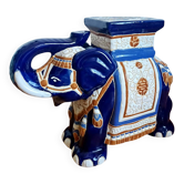 Stool or elephant plant stand in blue ceramic