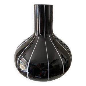 vase verre noir liserés - 1950