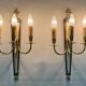 Antique Pair of 3-Light Wall Lights - Gilt Bronze and Mahogany - Neoclassical - 40's