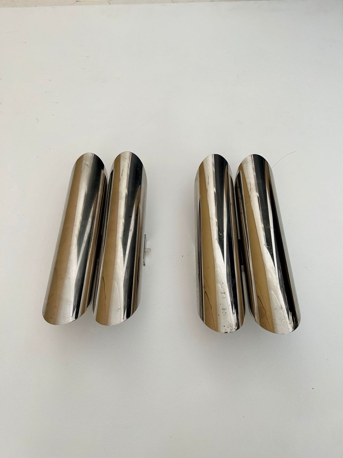 Pair of vintage double wall lamps, chromed metal, Germany 1960