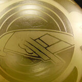 Acid engraved glass ball decorated with birds and geometric art deco