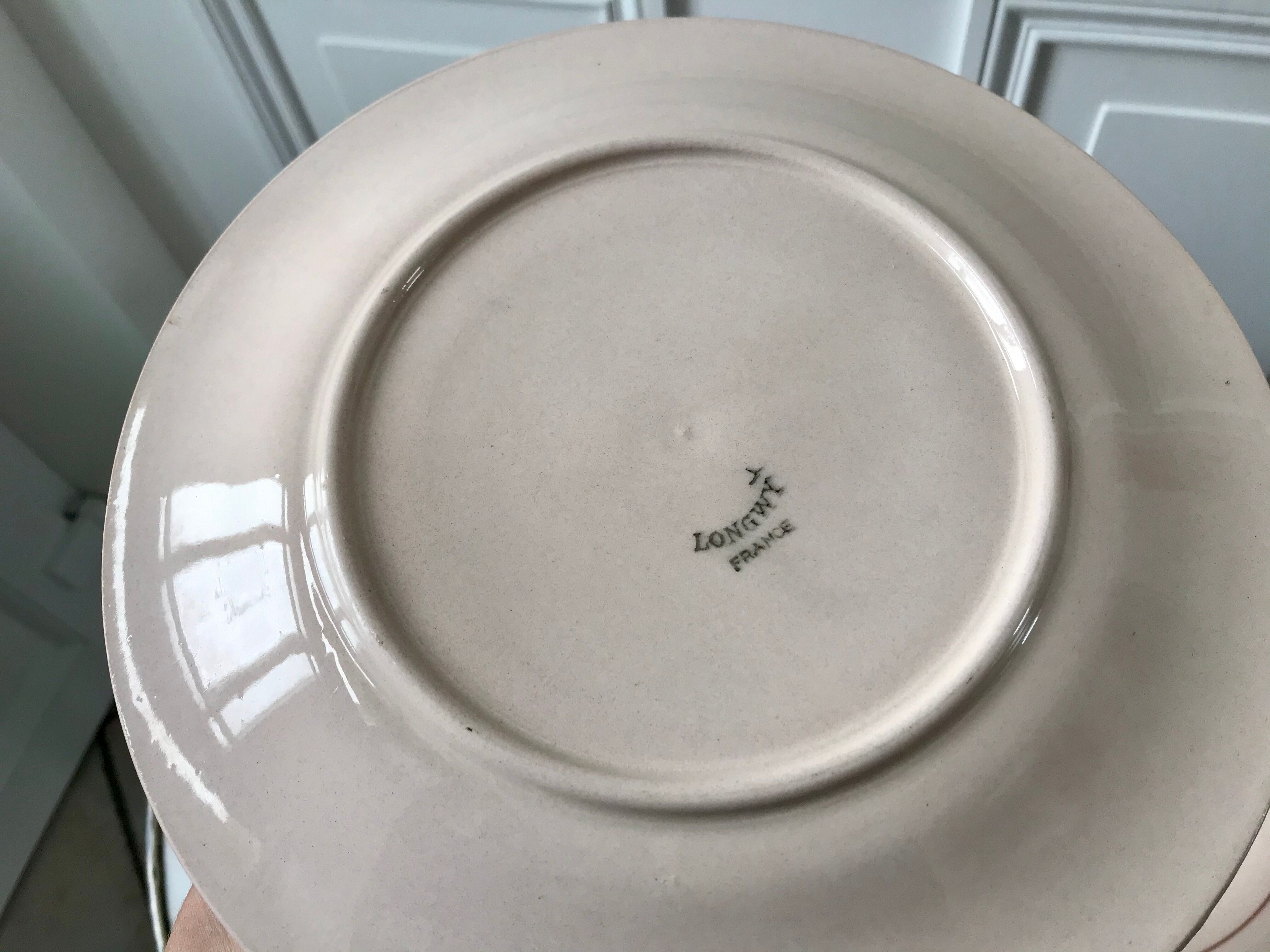 Set of 5 flat plates powder pink Digoin Sarreguemines and Longwy years 30-40