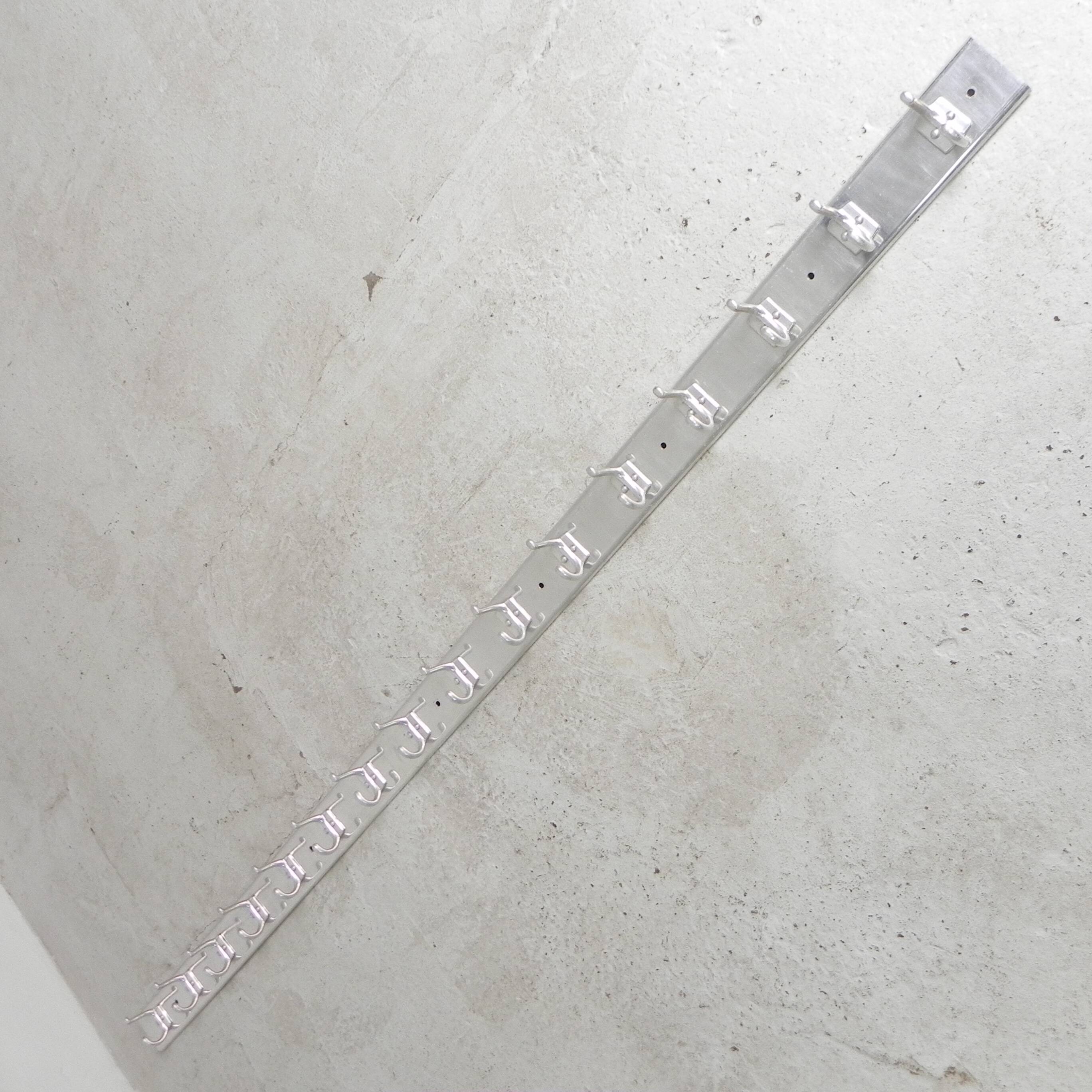 225cm Aluminum Wall Coat Rack with 16 Double Hooks, 1960s