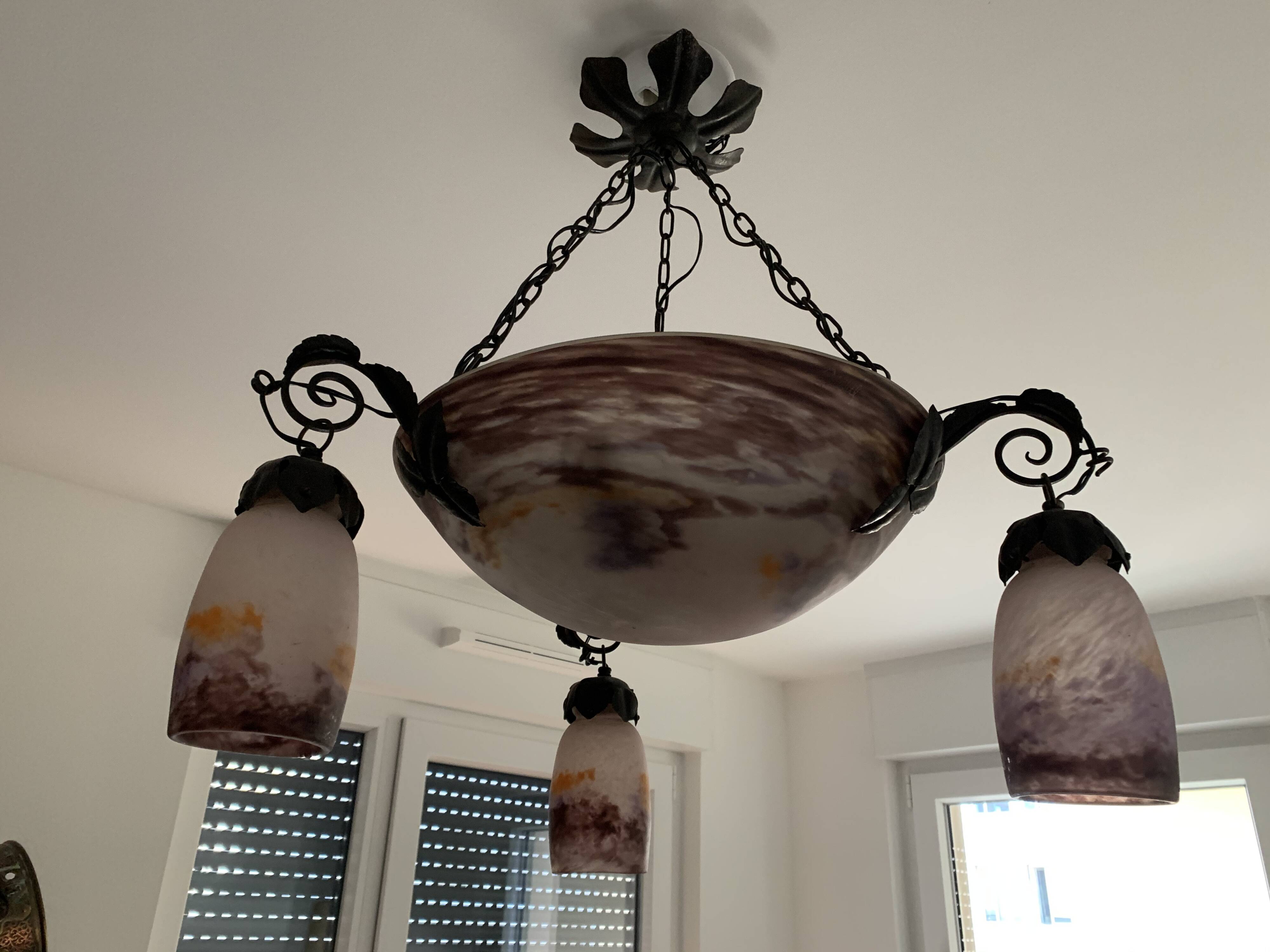 Art Deco ceiling light with four lights signed DEGUÉ (David Gueron)