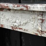 Louis XVI style fireplace in royal red and white Carrara marble circa 1900