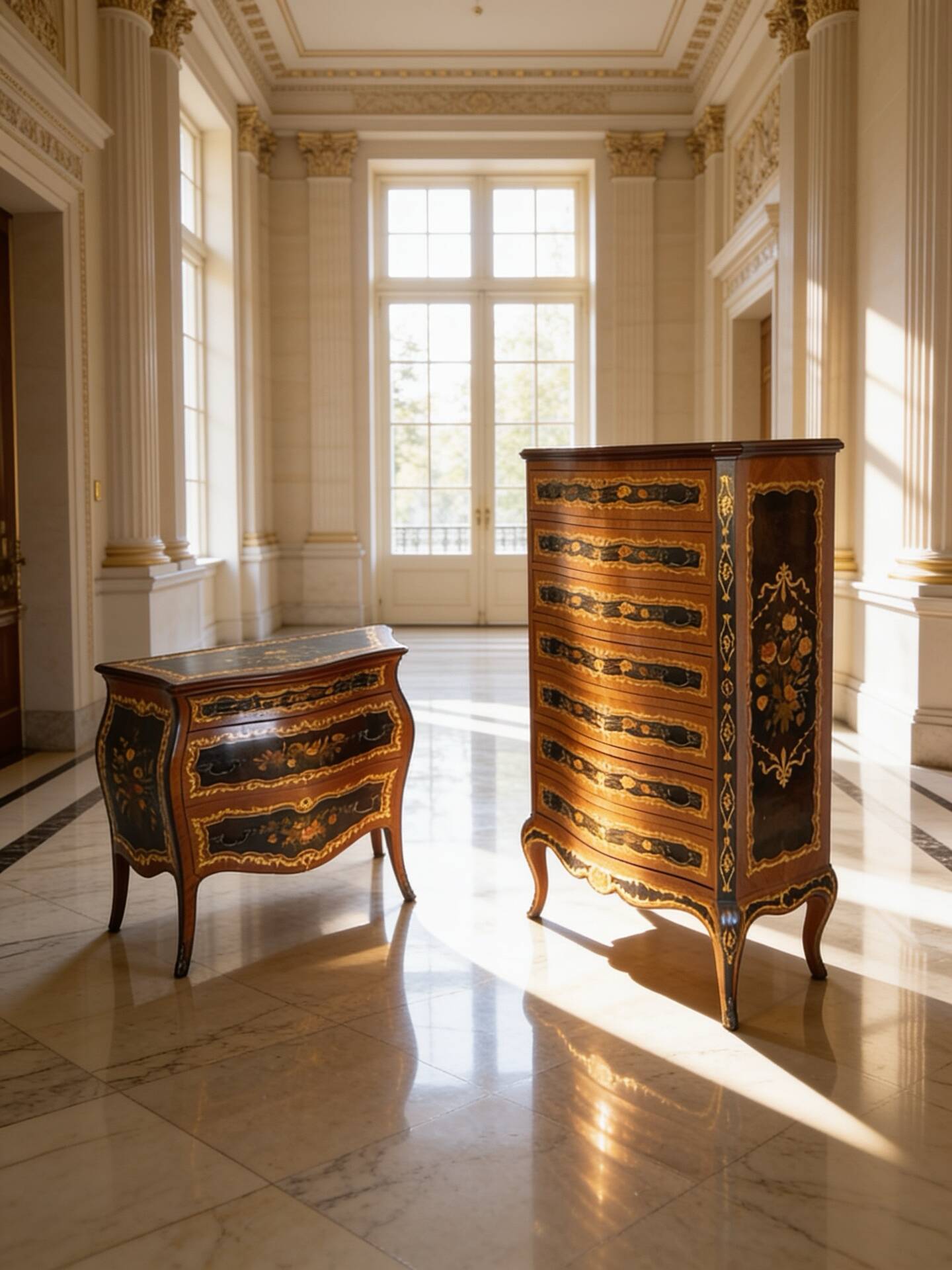 Wooden bedroom suite with inlays in mid-century Italian style, by Pacifici Prete, Rome.