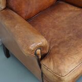 Vintage Dutch cognac coloured leather club chair, with footstool