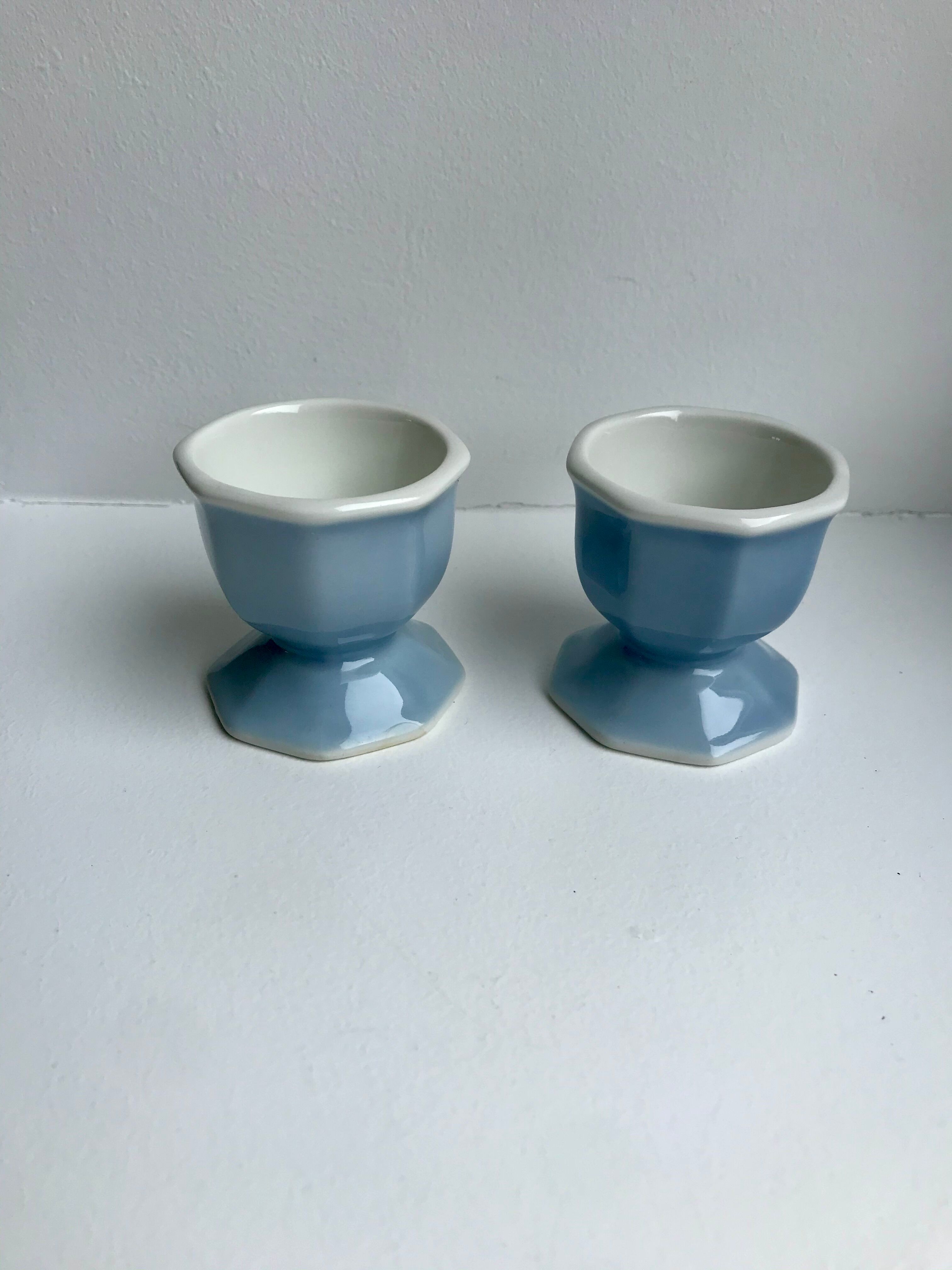 Duo of coquetiers limoges sky blue 50s