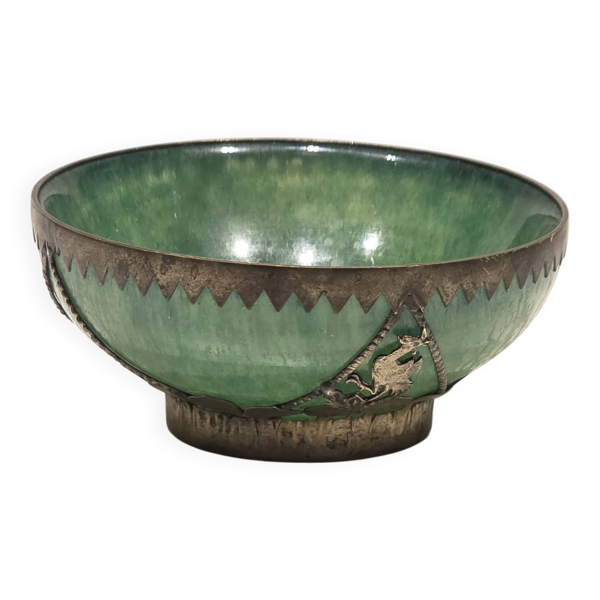 Bol origine Chine jade nephryté et métal 19ème siècle