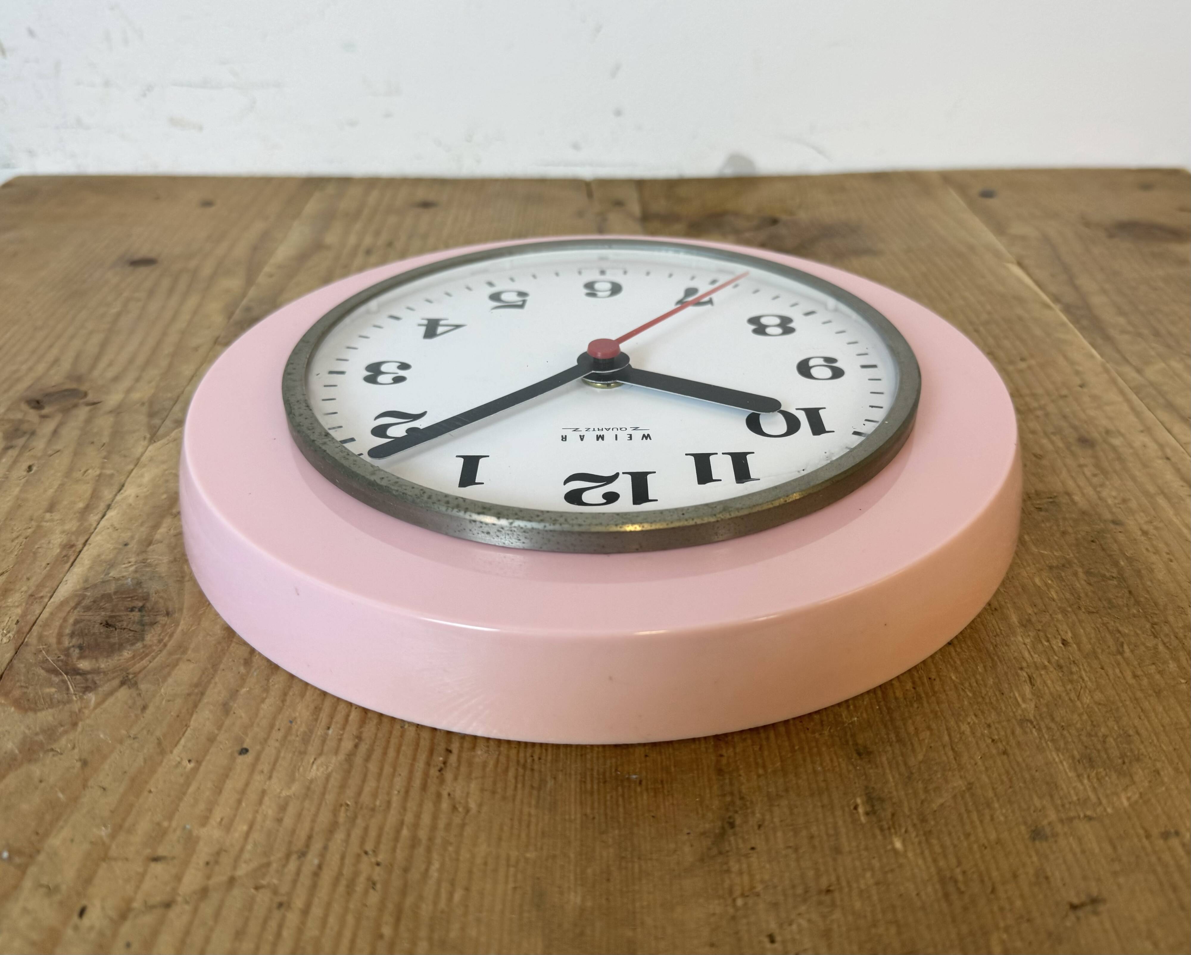 Vintage Pink East German Bakelite Wall Clock from Weimar, 1980s